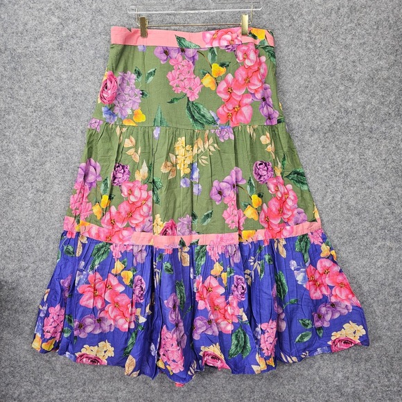 Boston Proper Skirt Women XL Green Blue Tiered Midi Boho Cottage Fall Rainforest - Picture 1 of 12